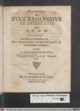 Disputatio De Successionibus Ab Intestato
