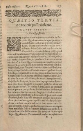 Quaestio Tertia. An Ecclesia possit deficere.