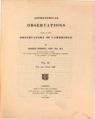 Astronomical observations made at the Observatory of Cambridge. 2, 2. 1829