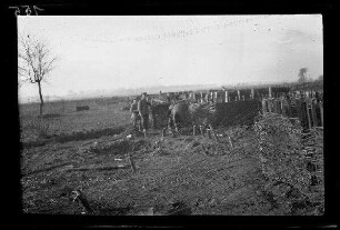 Vor Armentières (Dep. Nord, Frankreich): Faschinen-Zäune der "Sachsenstellungen", daneben weites Land