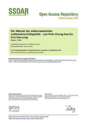 Der Wandel der südkoreanischen Außenwirtschaftspolitik - von Park Chung-hee bis Kim Dae-jung