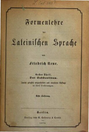 Formenlehre der lateinischen Sprache, 1