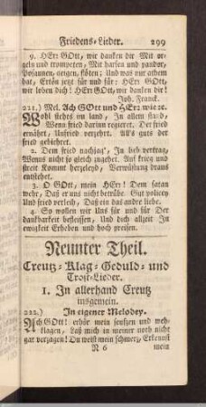 Neunter Theil. Creutz- Klag- Geduld- und Trost-Lieder.
