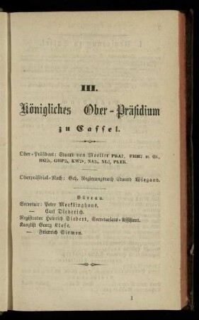 Königliches Ober-Präsidium zu Cassel