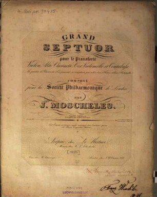 Grand septuor : pour le pianoforte, violon, alto, clarinette, cor, violoncelle et contrebasse ; oeuv. 88