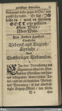 Das Andere Hundert Christlicher Bedenck- und Tugend-Sprüche, Auch Gottseeliger Gedancken
