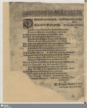 Bocken, Samuel: Das Land erzittert ganz [Trauer-Gedicht; Druck]