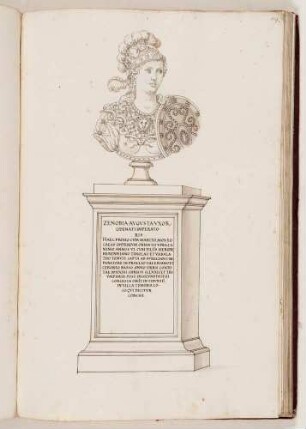 Bildnisbüste der palmyrischen Königin Zenobia, Ehefrau des Septimius Odaenathus, in: Series continuata omnium Imperatorum [...], Bd. 1, Bl. 59