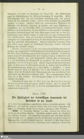 Anlage VIII. Die Thätigkeit der freiwilligen Feuerwehr bei Bränden in der Stadt