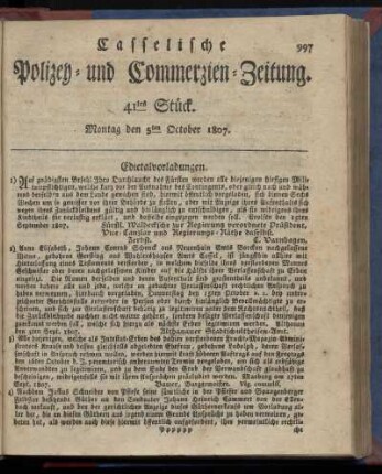 41tes Stück. Montag, den 5ten October 1807