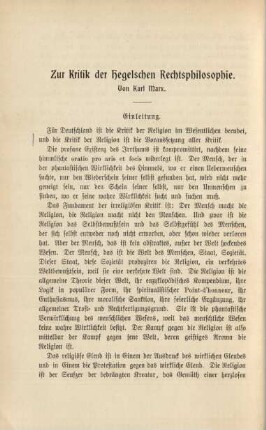 Zur Kritik der Hegelschen Rechtsphilosophie.
