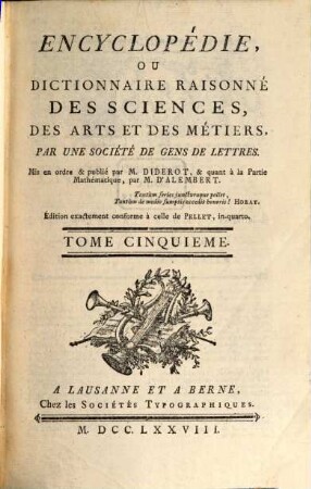 Encyclopédie, Ou Dictionnaire Raisonné Des Sciences, Des Arts Et Des Métiers. 5, BI - CALZ