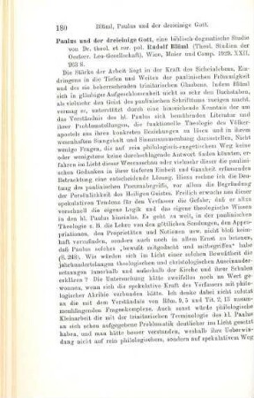 180-181 [Rezension] Blüml, Rudolf, Paulus und der dreieinige Gott