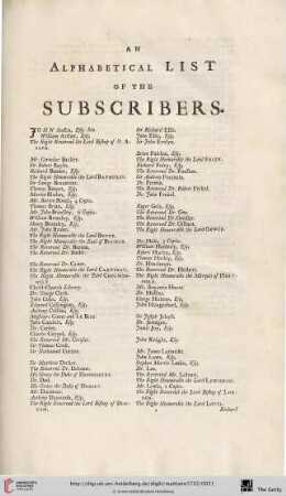 An alphabetical list of the subscribers