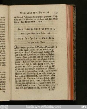 Das vierzehnte Kapitel, vom 25sten Vers bis zu Ende, und das funfzehnte Kapitel, bis zum 10ten Vers.