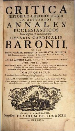 Critica historico-chronologica in universos Annales ecclesiasticos Cardin. Baronii. 4