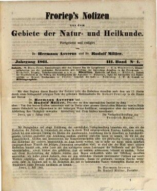 Froriep's Notizen aus dem Gebiete der Natur- und Heilkunde. 1861,3, 1861,3