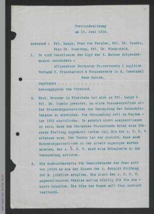 Protokoll Vorstandssitzung Juni 1910