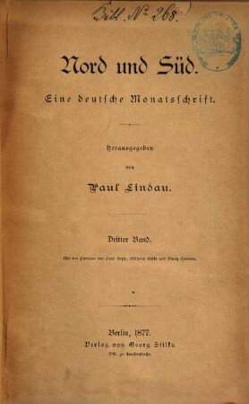 Nord und Süd : Monatsschrift für internationale Zusammenarbeit. 3, 3. 1877