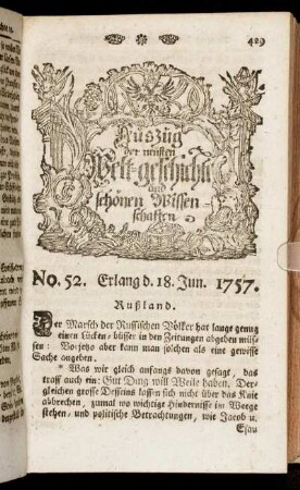 No. 52. Erlang d. 18. Jun. 1757.