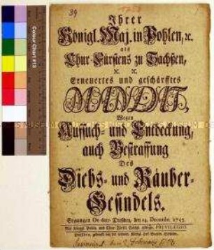 Mandat von Friedrich August II. Kurfürst von Sachsen zur Verfolgung von Räuberbanden