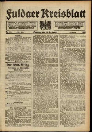 Erste Ausgabe vom Samstag, den 29. Dezember 1917.