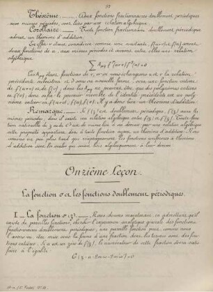 III. Fonction doublement périodiques. Onzième - dix-huitième leçon. La fonctions. Les Fonctions ... Propriétés des fonctions doublement périodiques ... Les fonctions ...