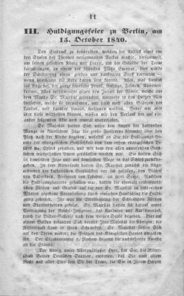 III. Huldigungsfeier zu Berlin, am 15. October 1840.