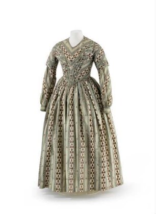 Bedrucktes Spätbiedermeierkleid mit Streifendekor