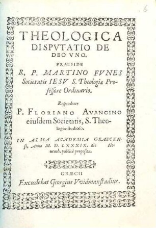 Theologica disp. de Deo uno