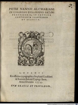 Petri Nannii In cantica canticorum paraphrases et scholia
