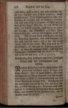 Fortsetzung der Historie von dem Prinzen Calaf und der Prinzessinn aus China