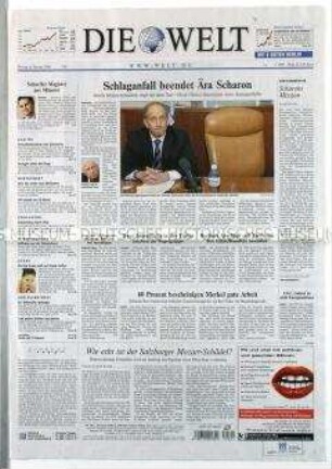 Tageszeitung "Die Welt" u.a. zum Schlaganfall des israelischen Ministerpräsidenten Scharon und über den Rechtsanwalt Peter-Michael Diestel