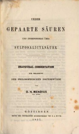 Über gepaarte Säuren und insbesondere über Sulfosalicylsäure : Inaug.-Diss.