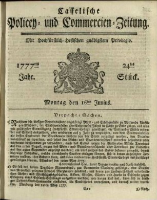 24tes Stueck, Montag den 16ten Junius 1777