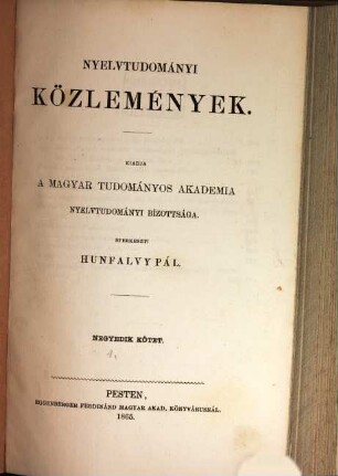 Nyelvtudományi közlemények. 4, 4. 1865