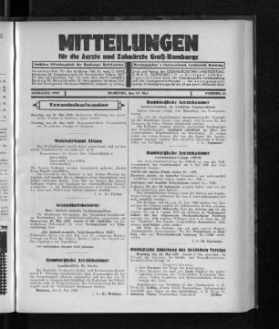 Jahrgang 1929, Hamburg, den 19. Mai, Nummer 20
