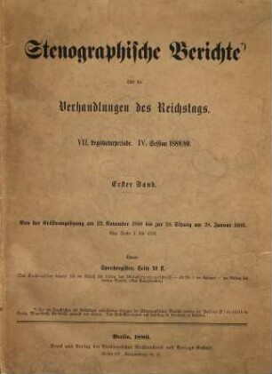 Verhandlungen des Reichstages. Stenographische Berichte. 105. 1888/89