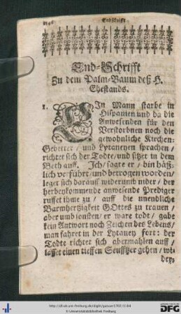 End-Schrifft Zu dem Palm-Baum des H. Ehestands.