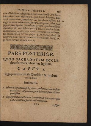 Pars Posterior. Quod Sacerdotum Ecclesiae reformatae liberi sint legitimi.