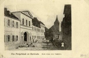 Postkartensammlung Weis mit Ansichten Karlsruhes. "Das Postgebäude zu Karlsruhe"