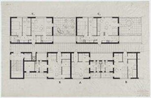 Das Mittelganghaus, Entwurf für die Ausstellung des BDA im Schloss Charlottenburg (nicht realisiert) – Grundrisse Regelgeschoss