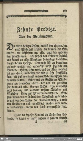Zehnte Predigt. Von der Verläumdung