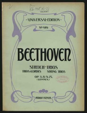 Trios für Violine, Viola, Violoncell op. 3, 8, 9 und Serenade für Flöte, Violine und Viola op. 25