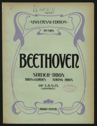 Trios für Violine, Viola, Violoncell op. 3, 8, 9 und Serenade für Flöte, Violine und Viola op. 25