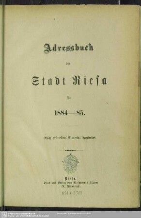 1884/85(1884): Adreßbuch der Stadt Riesa