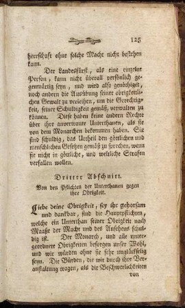 Dritter Abschnitt. Von den Pflichten der Unterthanen gegen ihre Obrigkeit.