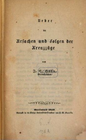 Über die Ursachen und Folgen der Kreuzzüge, von J. C. Hahn