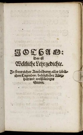 Jotham: Das ist Weltliche Lehrgedichte.