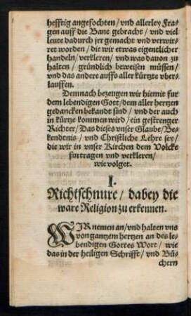 I. Richtschnure/ dabey die ware Releigion zu erkennen.